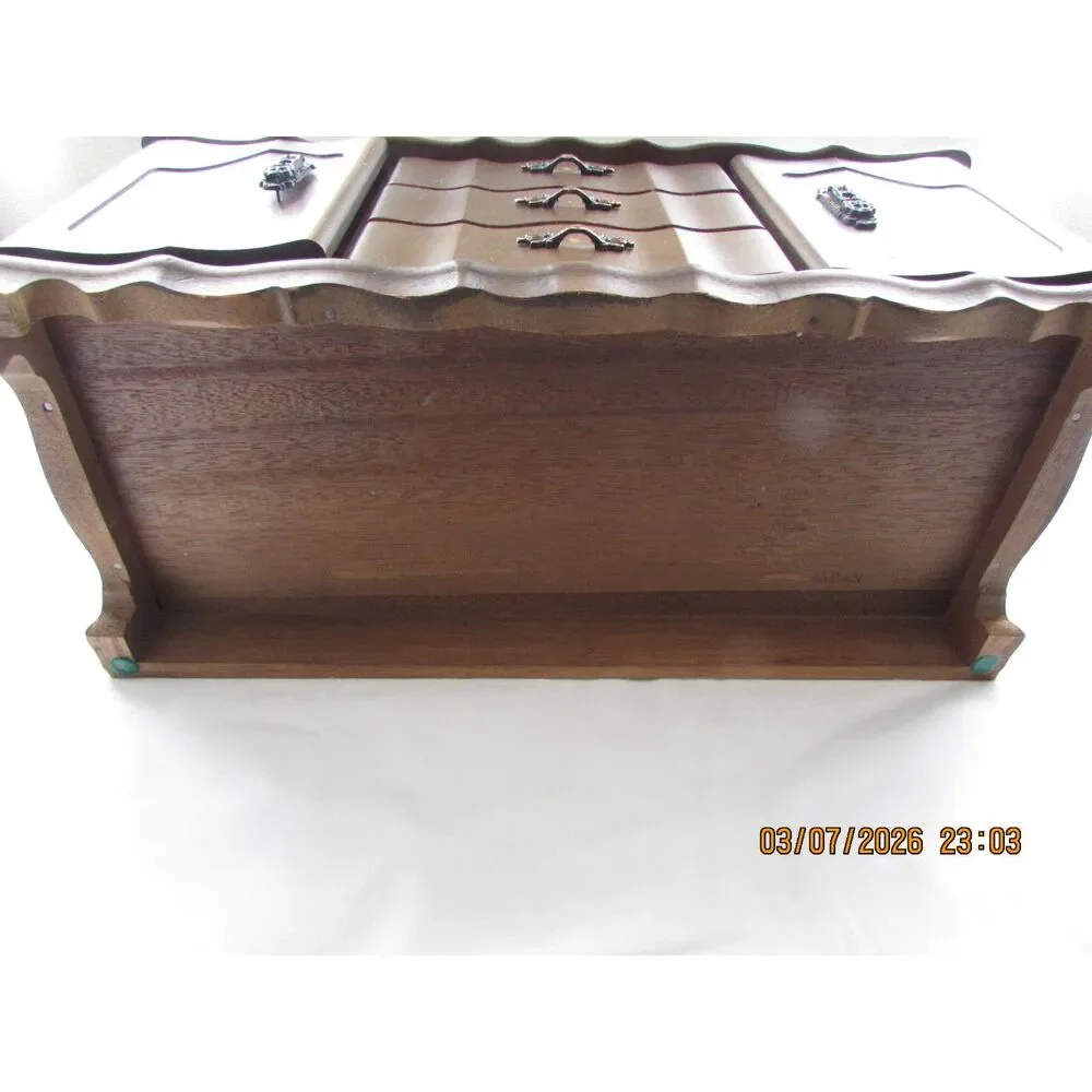 Vintage wood jewelry box 9 drawer, jewelry chest armoire Japan pine green velvet